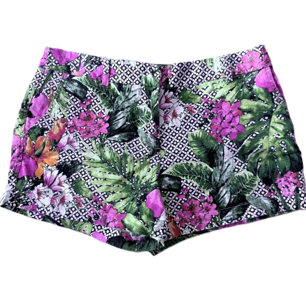 Cynthia Rowley High Waist Pink and Green Tropical Shorts 6